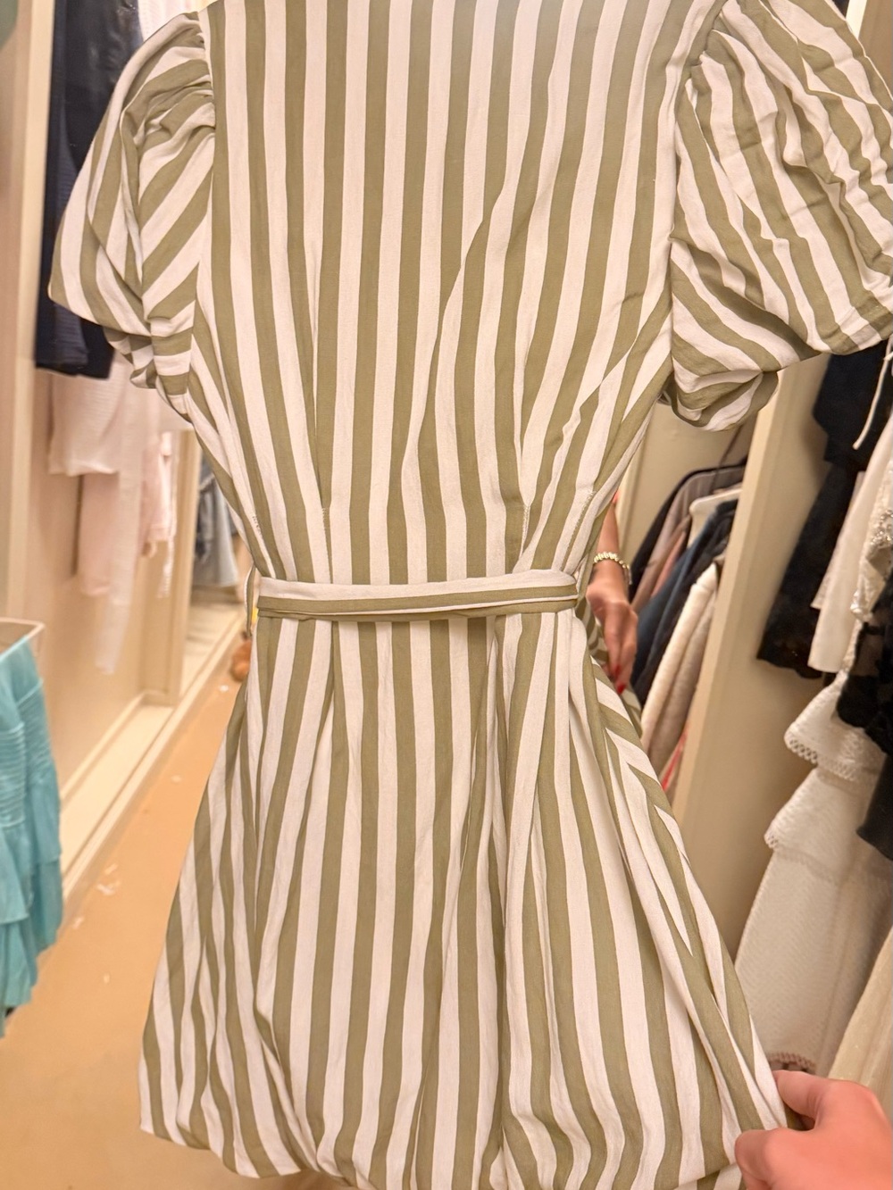 En Saison Olive & White Striped Tie-Waist Shirt Dress - Picture 3 of 3